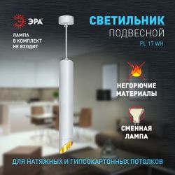 Светильник подвесной (подвес) ЭРА PL 17 WH MR16/GU10, белый, потолочный, цилиндр