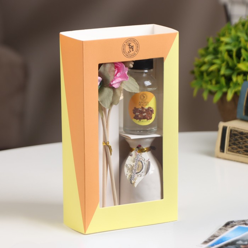 Набор подарочный с диффузором «Ваза с цветком» шоколад, «Богатство Аромата»