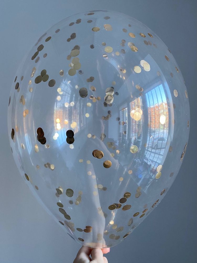 Воздушный шар с наполнением конфетти микс круглое золото/шампань ПАЛИТРА №4328