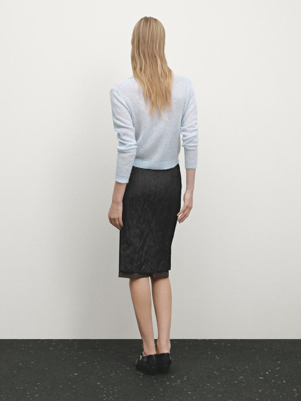 Massimo Dutti Трикотажный свитер из смесовой альпаки с воротником поло, небесно-голубой