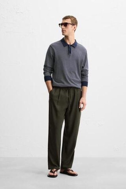 ZARA БРЮКИ RELAXED FIT ИЗ ЛИОЦЕЛЛА, ТЕМНЫЙ ХАКИ