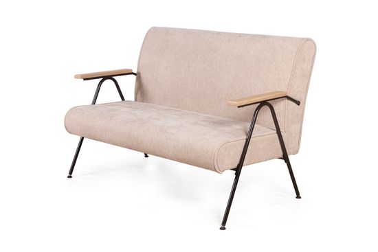 Диван ЭНДИ, деревянные подлокотники, Canvas beige (рогожка), опора черная