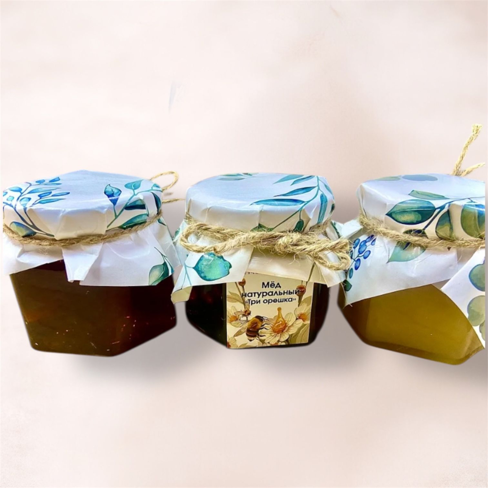 Медовый набор из 3-х баночек шестигранников по 150 гр, Алтай,2025