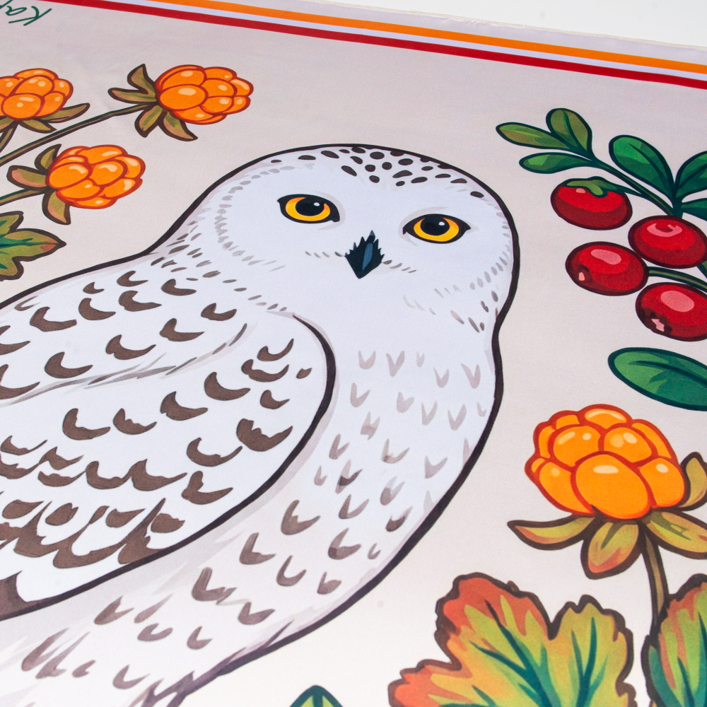 Шейный платок «Сова и ягоды», 70×70 см