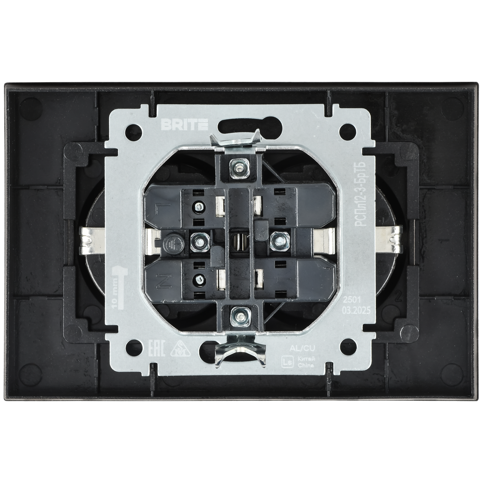 BRITE Розетка 2-местная с заземлением без защитных шторок плоская 16А в сборе РСПл12-3-БрТБ темная бронза IEK