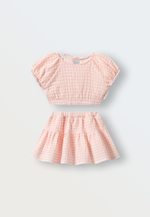 3144-339 Комплект топ и юбка-шорты из муслина (клетка розовая)