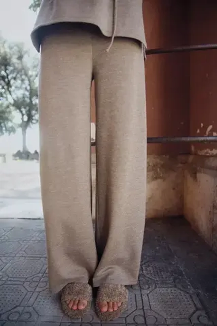 ZARA БРЮКИ SOFT ШИРОКОГО КРОЯ ИЗ ТКАНИ ПИКЕ, РЫЖЕВАТО-КОРИЧНЕВЫЙ С МЕЛАНЖЕВЫМ ЭФФЕКТОМ
