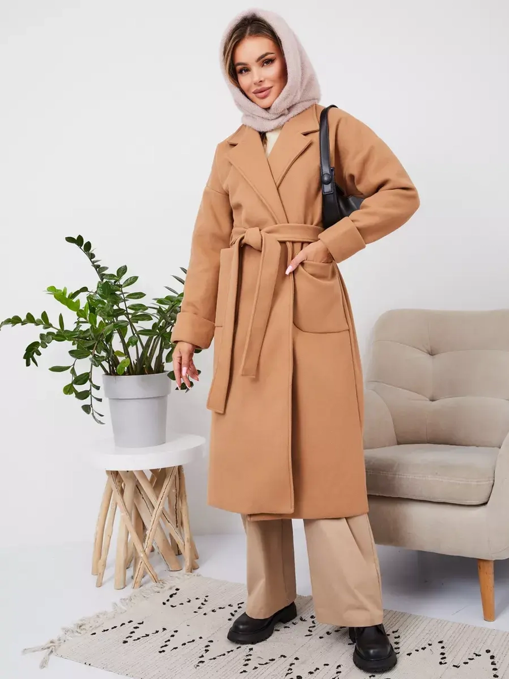 Капор зимний вязаный капюшон на флисе