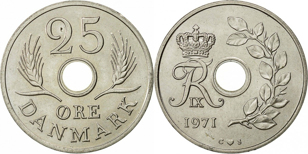 Дания 25 эре, 1966-1972 Король Фредерик IX XF