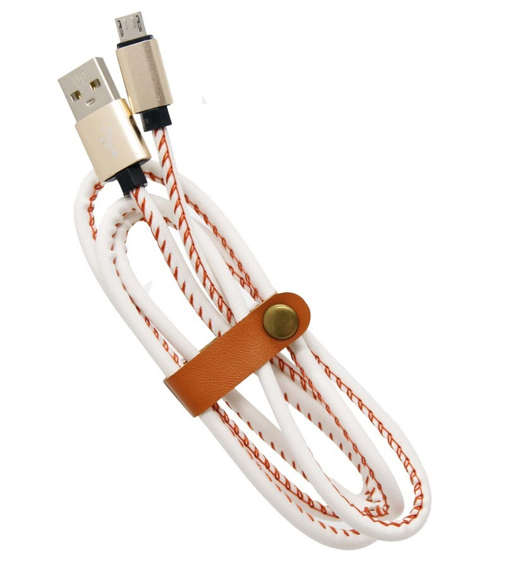 Кабель USB - Micro MM11 в кожаной оплетке (белый) 1м в пакете