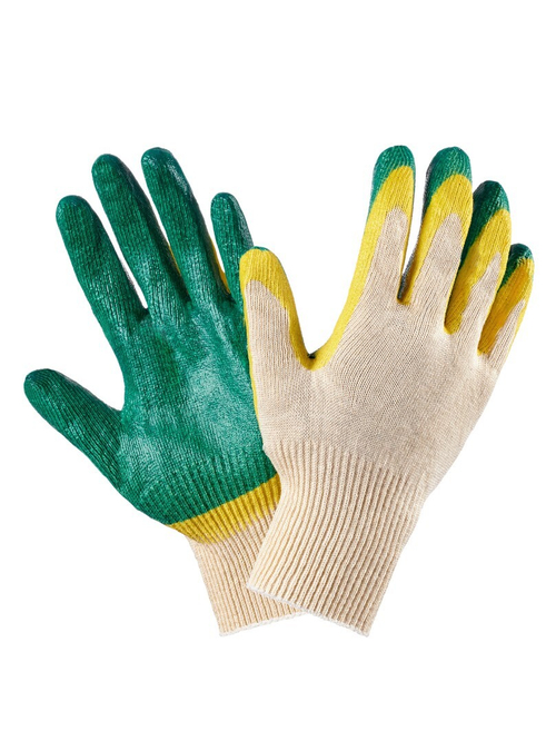 Перчатки х/б с Латексным налад. Двойной облив.Зелен.Желт 10шт/200шт/