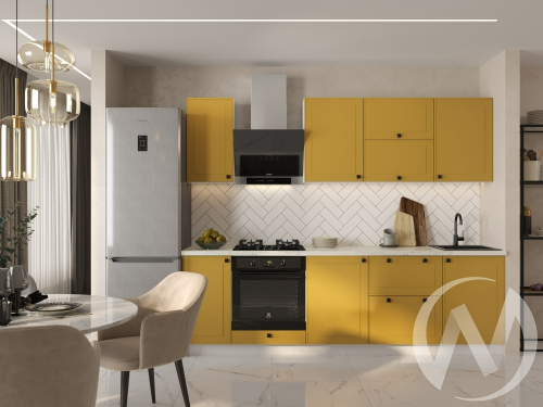 Кухня "Перфетта": горчица софт комплектация 2 (корпус белый)