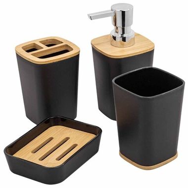 Набор для ванной комнаты 4пр. (мыльница, дозатор для мыла, подставка для зубных щеток, подставка для косметических аксессуаров) La and Te beaute LT-BSP-1BK
