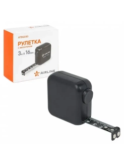 Рулетка в ударопрочном корпусе 3мх16мм, автостоп, магнитный зацеп, двуст. шкала AIRLINE ATBQ030