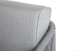 "Канны" левый модуль плетеный из роупа, каркас алюминий белый шагрень, роуп светло-серый круглый, ткань светло-серая