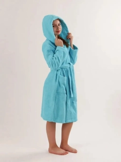 Халат подростковый махровый "Элит" с капюшоном, цвет: 502-Ярко-голубой
