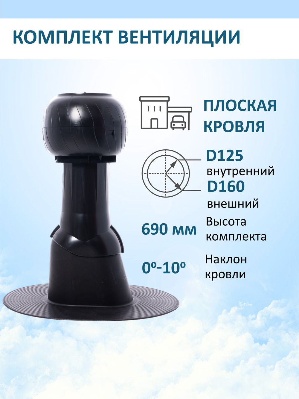 Колпак с вент.выходом для плоской кровли, Ø 125/160 мм, Gervent