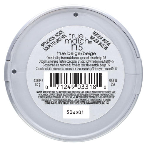 L'Oréal, True Match, суперсмываемая пудра, N5 бежевый, 9,5 г (0,33 унции)