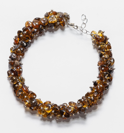 Браслет из янтаря натуральный. Женский браслет из натуральных камней темно-зеленого цвета