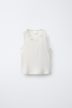 ZARA МАЙКА В РУБЧИК И БРЮКИ С КРУЖЕВНОЙ ОТДЕЛКОЙ, ЭКРЮ