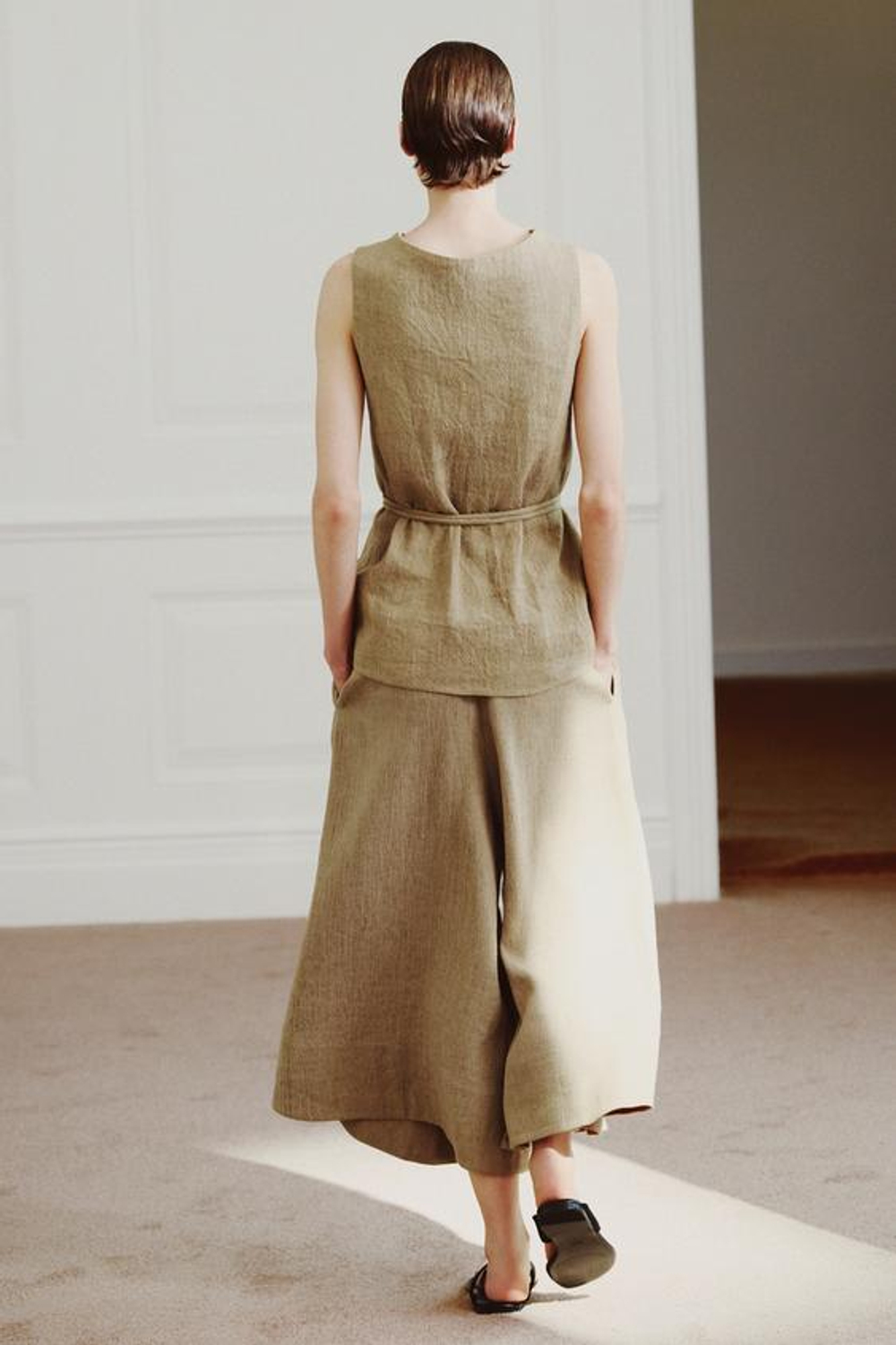 ZARA ШИРОКИЕ БРЮКИ ИЗ ЛЬНА — ZW COLLECTION, ХАКИ