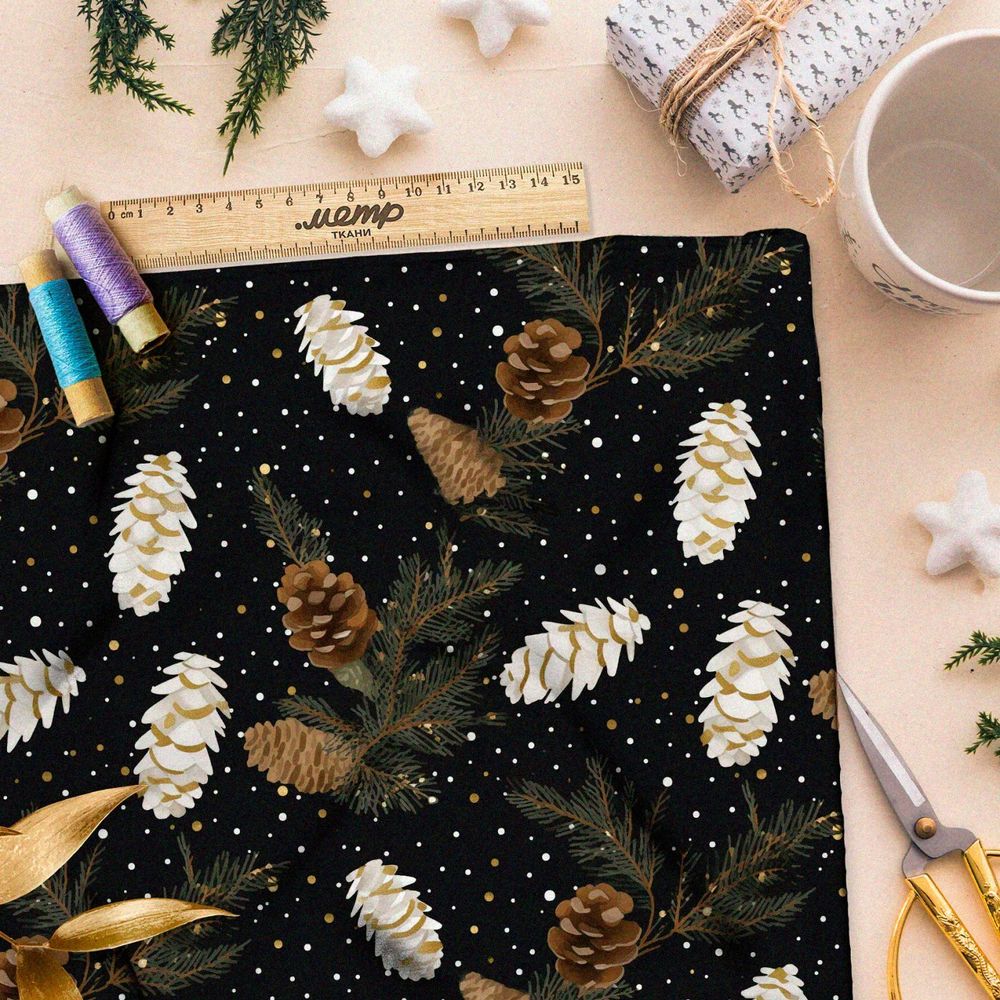 Ткань Ниагара Софт шишки на фоне ночного неба