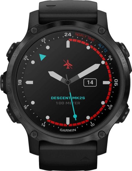 Умные часы - дайвинг компьютер Garmin Descent MK2s угольно-серый корпус с DLC-покрытием, черный силиконовый ремешок