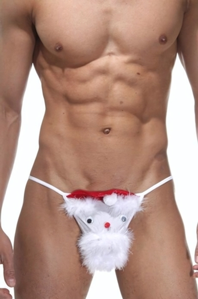 Мужские трусы-стринги с Санта Клаусом (Размер: S-M) (Цвет: белый)
