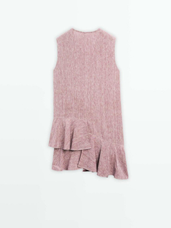 Massimo Dutti Мини-платье из 100% льна с воланами, пастельно-розовый