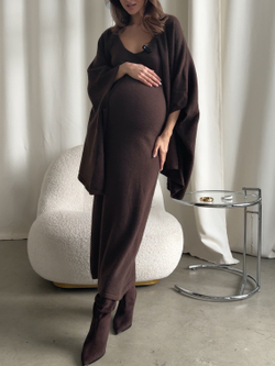 Комплект вязаный, длинное платье на лямках и короткий кардиган