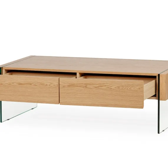 Журнальный стол с ящиками Somerset 127x60 см, шпон дуба, стеклянные ножки