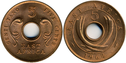 Британская Восточная Африка 5 центов, 1964 Бивень aUNC