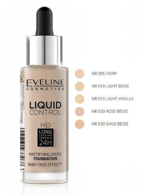 EVELINE ИННОВАЦИОННАЯ ЖИДКАЯ ТОНАЛЬНАЯ ОСНОВА №015 - LIGHT VANILLA серии LIQUID CONTROL, 32мл