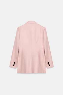 ZARA ДВУБОРТНЫЙ БЛЕЙЗЕР ИЗ 100% ЛЬНА, ТЕЛЕСНО-РОЗОВЫЙ