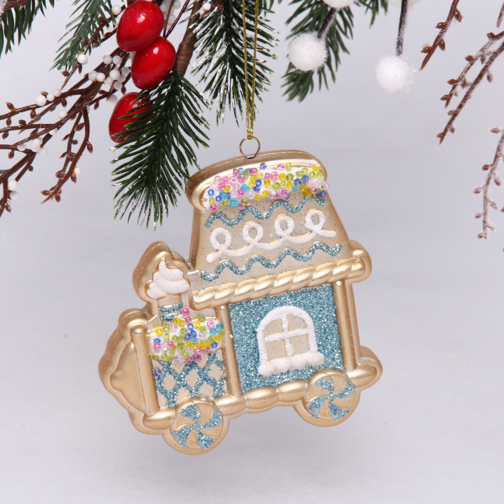 Ёлочная игрушка «Сказочный поезд» 9*1,5*10 см, голубой