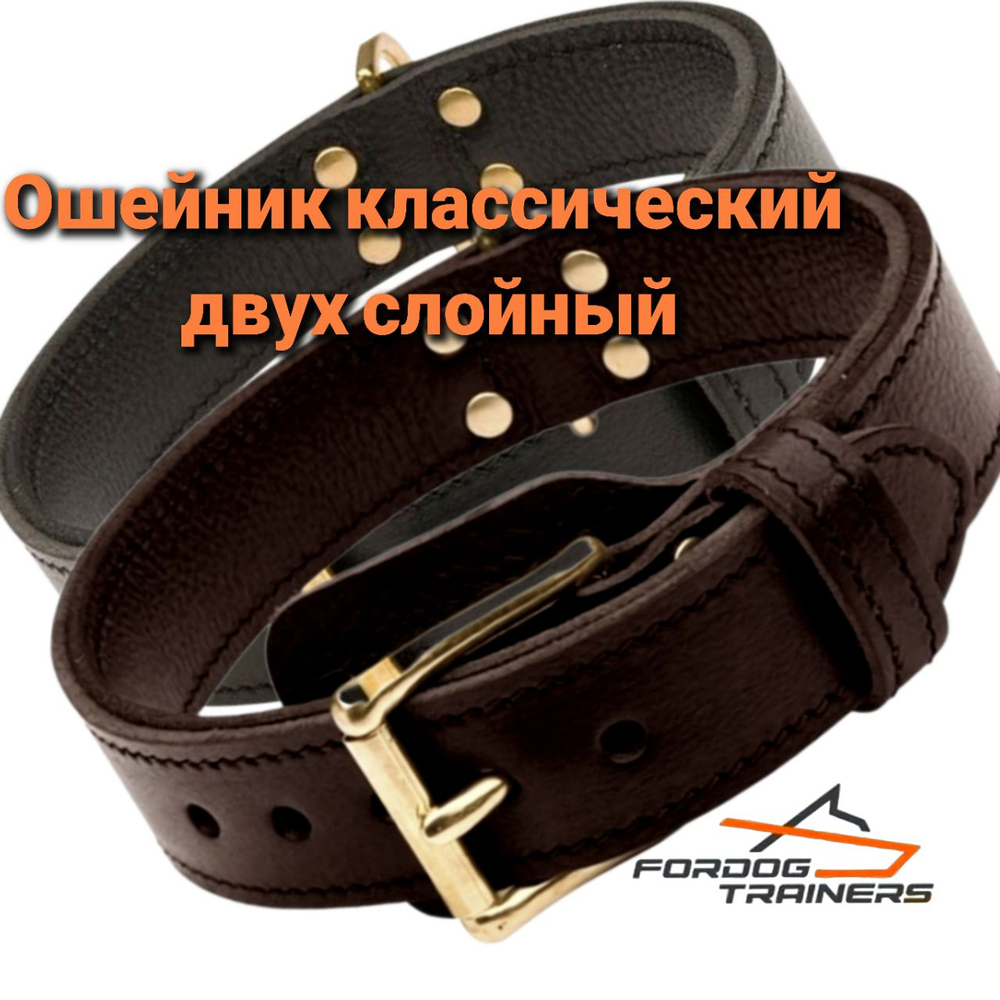 Ошейник кожаный двухслойный классический Fordogtrainers