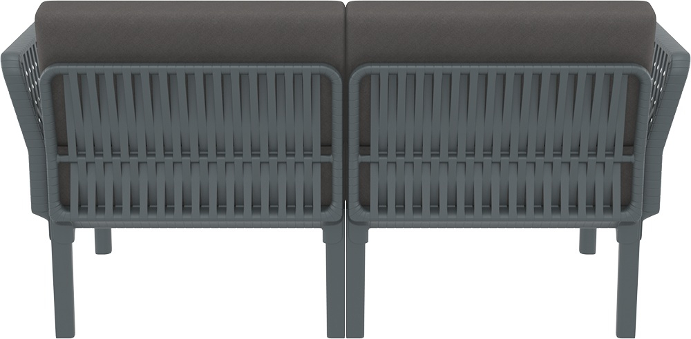Диван пластиковый двухместный с подушками Siesta Contract Portofino Lounge, темно-серый, темно-серый