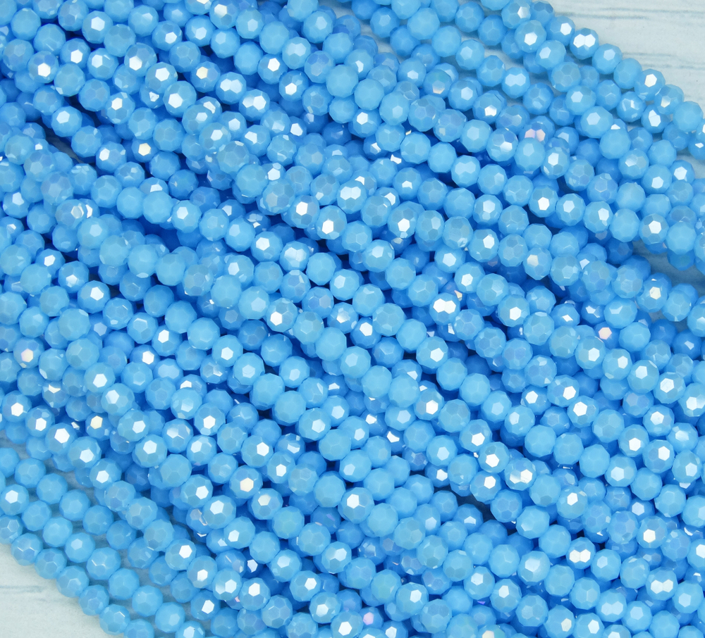 БШН019ДС4 Хрустальные бусины "32 грани", ярко-голубой AB непрозрачный, 4 мм, кол-во: 95-100 шт.