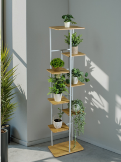 Подставка для цветов Greengo, 8 полок, 36×23×136 см, напольная, каркас металл, полки МДФ, белая