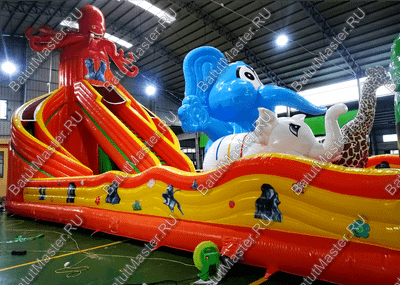 Коммерческий надувной батут "Слоны и жираф" 18*9*8,5 м