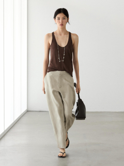 Massimo Dutti Льняные брюки морковного кроя, каменный