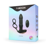 Черный анальный вибромассажёр с возвратно-поступательными движениями и кольцами для фиксации (Цвет: черный)