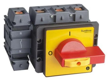 Выключатель-разъединитель 4п 125А IP20 с красн. рукоят. на дверцу 4 винта 1 замок SE MSD125460R