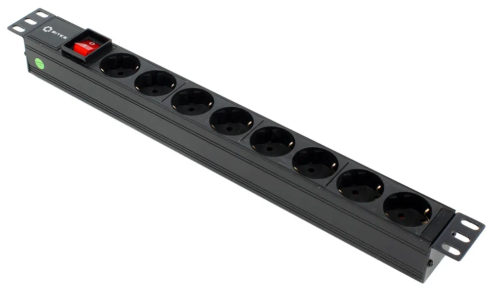 Блок розеток 19", 1U, 8 розеток, корпус алюминий, 5bites PDU819A-07