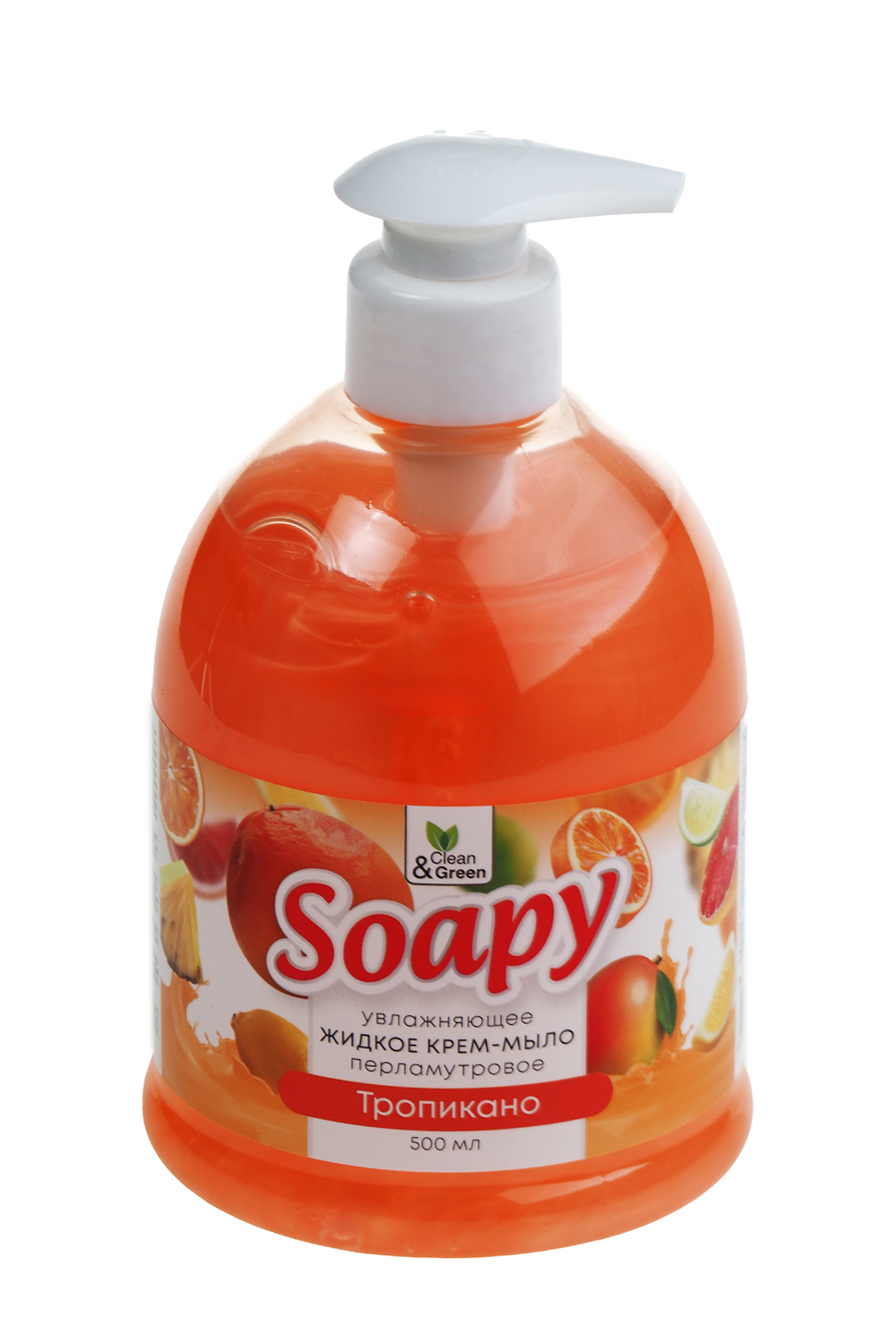 Крем-мыло жидкое "Soapy" перламутровое увлажняющее с ароматом Тропикано 500мл дозатор Clean&Green