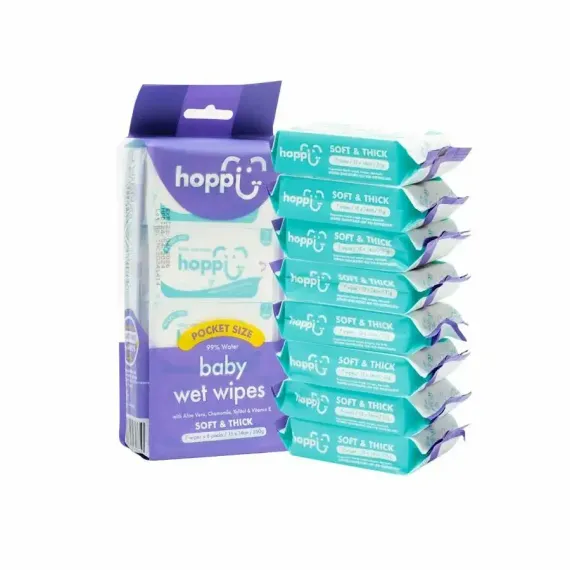 Салфетки детские влажные Hoppi в мини упаковке (7 x 8) 56 шт