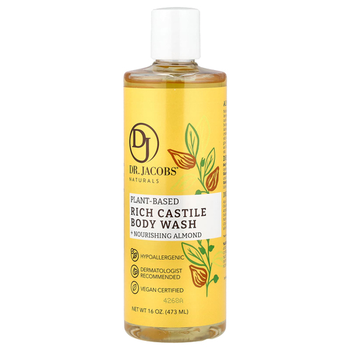 Dr. Jacobs Naturals, растительный кастильский гель для душа, питательный миндаль, 473 мл (16 унций)