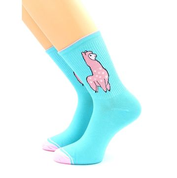 Носки с принтом "Лама" бирюзовые Hobby Line