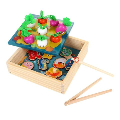 Развивающая игрушка деревянная Рыбалка огорд + рыбки, коробка C-41672