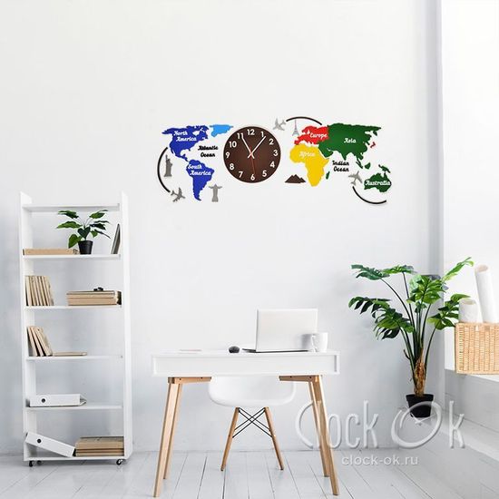 Настенные часы Карта мира 3D